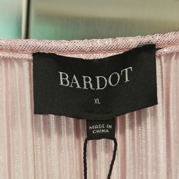 💕BARDOT Bellissa Long Sleeve Faux Wrap Dress Sorbet Pink Metallic Shine XL NWT - Picture 10 of 16